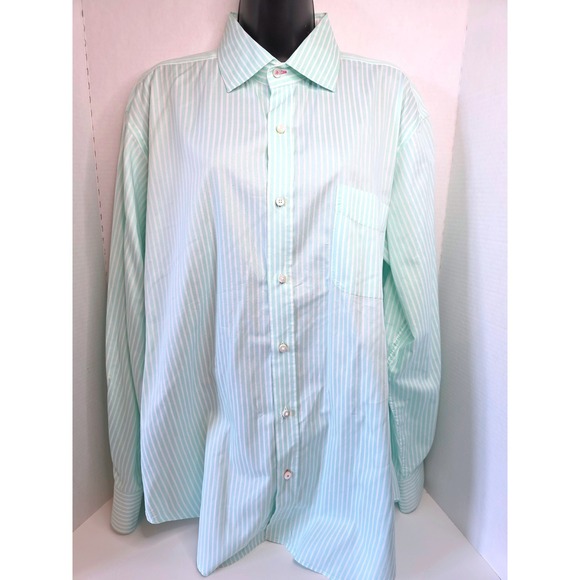JMcLaughlin Mens Aqua Mint Green White Stripe Button Down Shirt Size Large - Picture 2 of 8